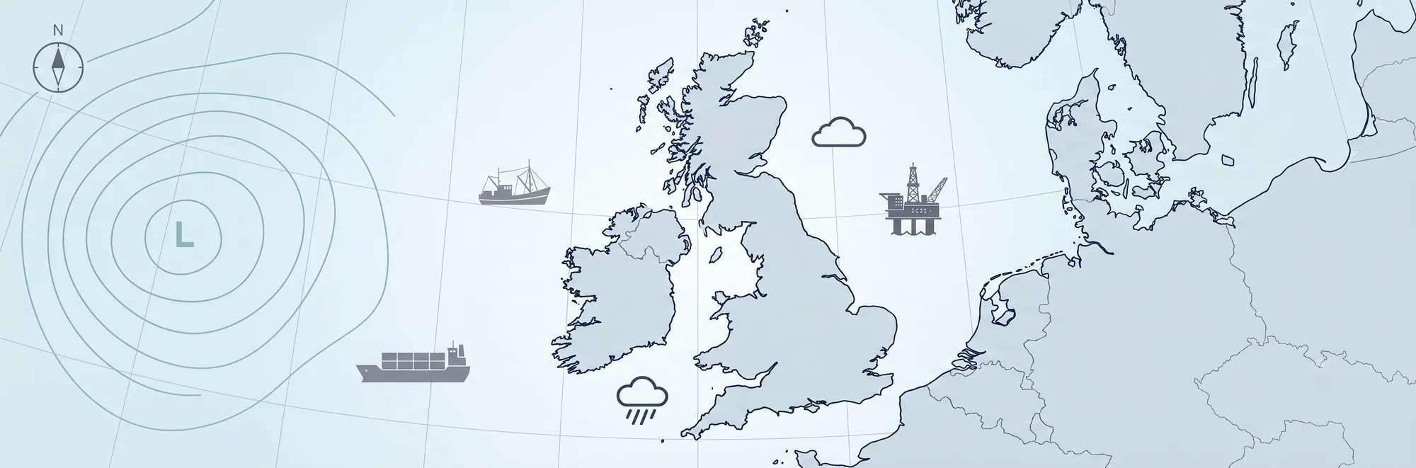 A maritime weather forecast map of the British Isles